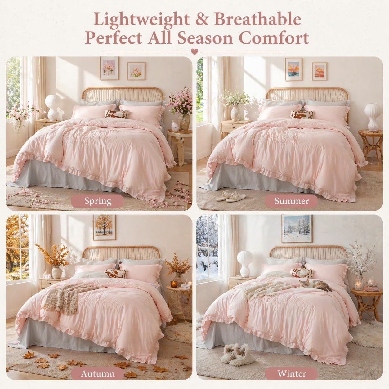 Amazon.com: JANZAA Blush Pink Comforter Set Twin – Soft Microfiber